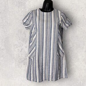 Paper Crane Dress Womens M Striped Blue Gray Linen Pockets Casual Shift‎ Relaxed